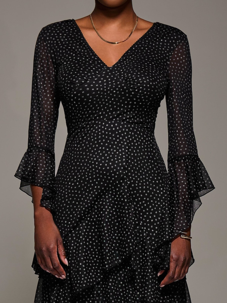 Jolie Moi Black Ruffle Sleeve Tiered Mesh Midaxi Dress - Image 6 of 6 Jolie Moi Black Ruffle Sleeve Tiered Mesh Midaxi Dress - Image 6 of 6