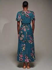 Jolie Moi Green Angel Sleeve Mesh Frill Wrap Maxi Dress - Image 2 of 6