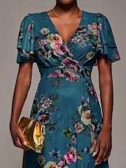 Jolie Moi Green Angel Sleeve Mesh Frill Wrap Maxi Dress - Image 3 of 6
