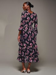 Jolie Moi Blue Ruffle Sleeve Tiered Mesh Midaxi Dress - Image 2 of 6