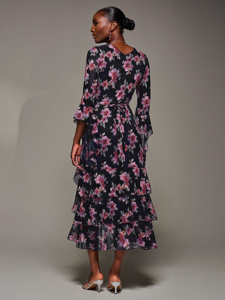 Jolie Moi Blue Ruffle Sleeve Tiered Mesh Midaxi Dress - Image 2 of 6
