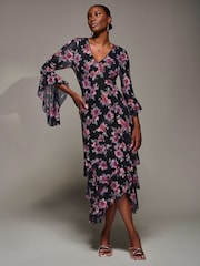 Jolie Moi Blue Ruffle Sleeve Tiered Mesh Midaxi Dress - Image 3 of 6