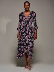 Jolie Moi Blue Ruffle Sleeve Tiered Mesh Midaxi Dress - Image 5 of 6