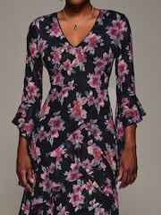 Jolie Moi Blue Ruffle Sleeve Tiered Mesh Midaxi Dress - Image 6 of 6