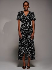 Jolie Moi Black Angel Sleeve Mesh Frill Wrap Maxi Dress - Image 1 of 6