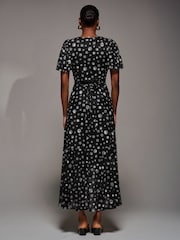 Jolie Moi Black Angel Sleeve Mesh Frill Wrap Maxi Dress - Image 2 of 6