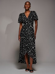 Jolie Moi Black Angel Sleeve Mesh Frill Wrap Maxi Dress - Image 5 of 6