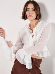 Apricot Cream Ruffle Tie Up Crop Top - Image 1 of 4
