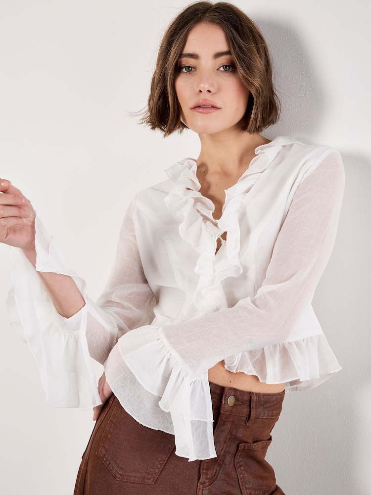 Apricot Cream Ruffle Tie Up Crop Top - Image 1 of 4