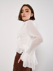 Apricot Cream Ruffle Tie Up Crop Top - Image 2 of 4