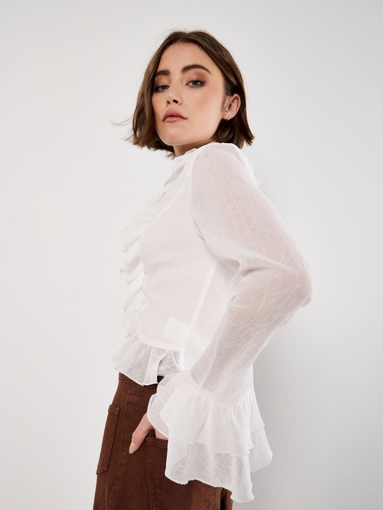 Apricot Cream Ruffle Tie Up Crop Top - Image 2 of 4