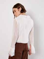 Apricot Cream Ruffle Tie Up Crop Top - Image 3 of 4