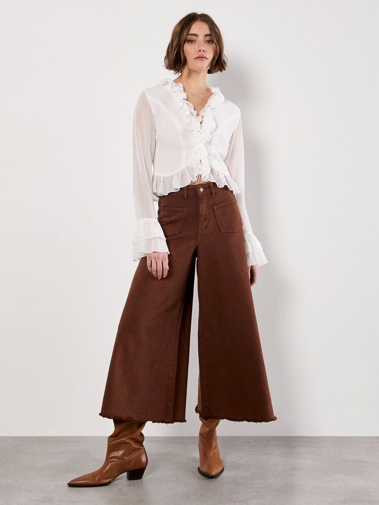 Apricot Cream Ruffle Tie Up Crop Top - Image 4 of 4