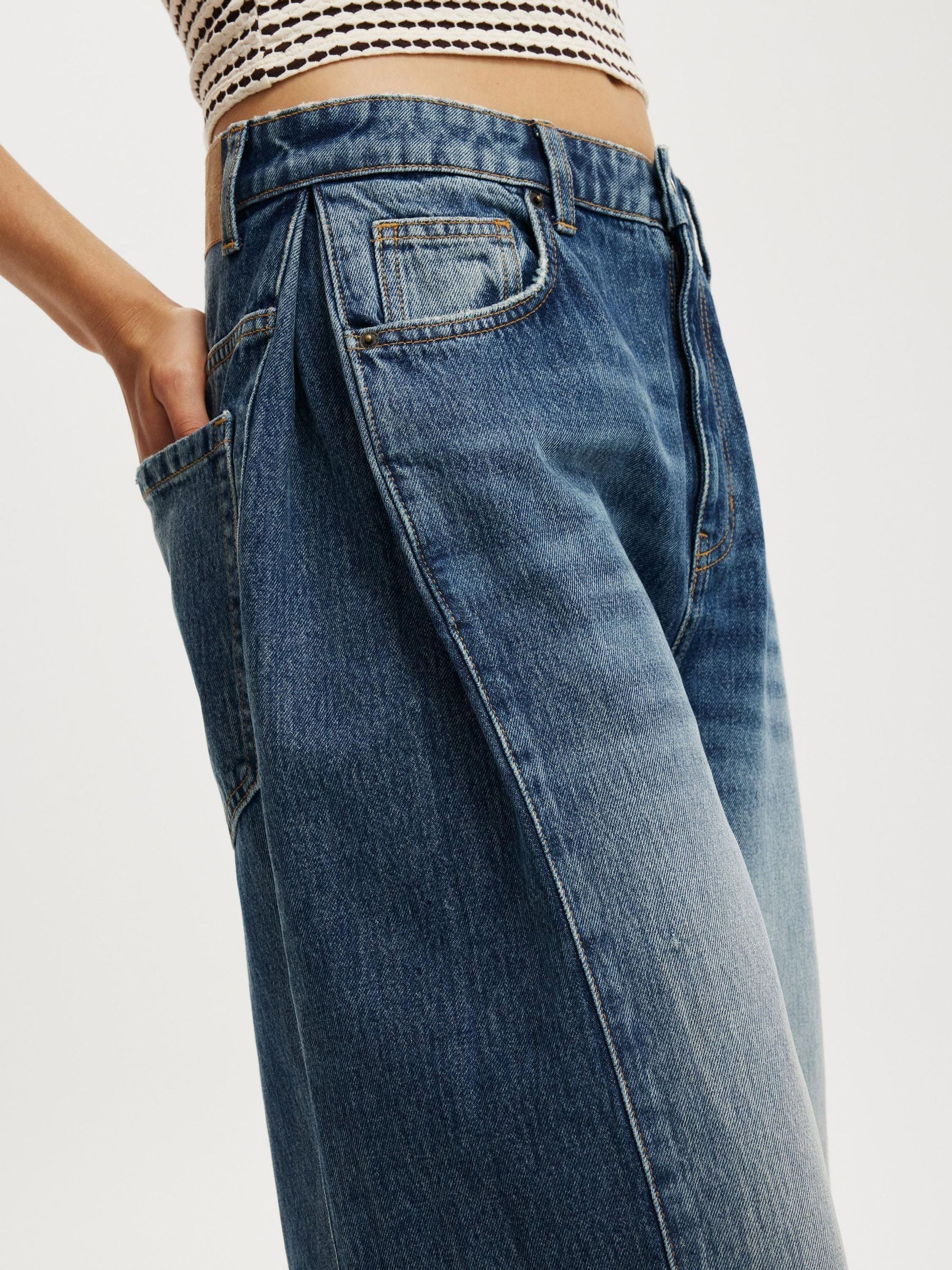 Buy Cotton On Blue 91 Low Rise Pleated Side Wide Leg Jeans from