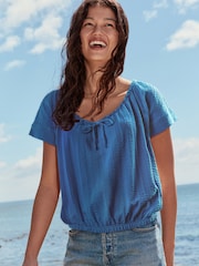 Blue Short Sleeve Bubblehem Scoop Neck T-Shirt - Image 2 of 6