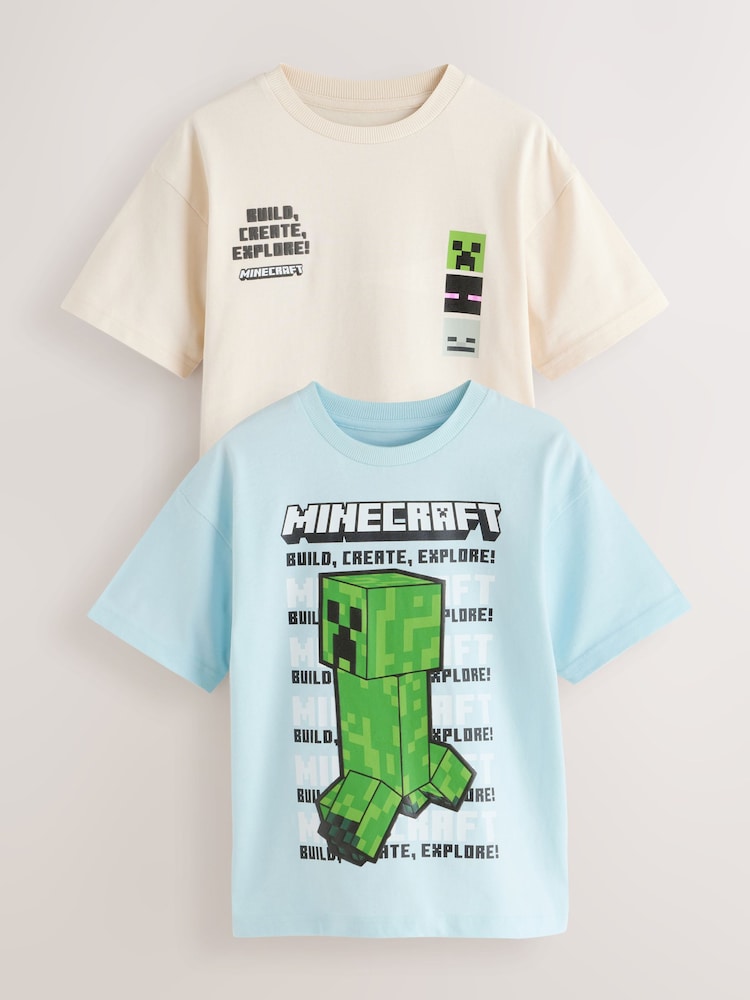 Mint Green/ Stone 2 Pack Minecraft T-Shirt (3-16yrs) - Image 1 of 6