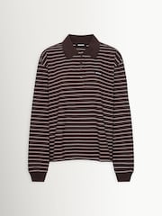 Rotate Brown Pique Longsleeve Stripe Polo Shirt - Image 1 of 3