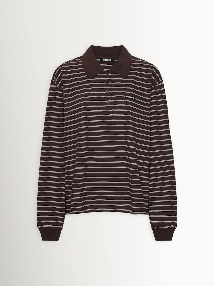 Rotate Brown Pique Longsleeve Stripe Polo Shirt - Image 1 of 3