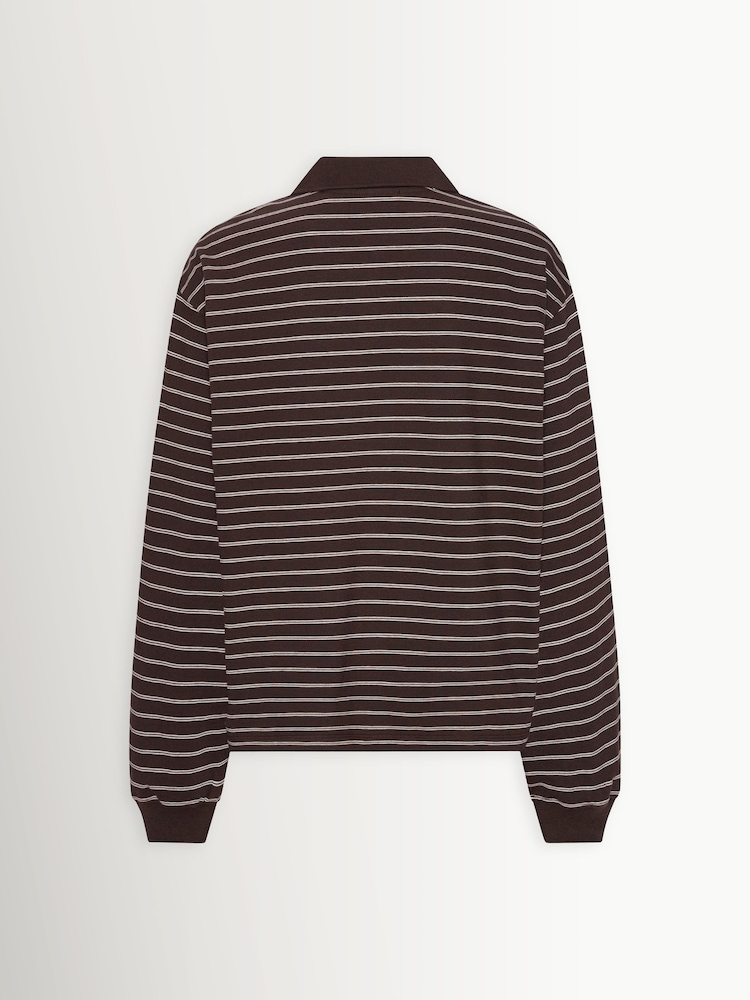 Rotate Brown Pique Longsleeve Stripe Polo Shirt - Image 2 of 3