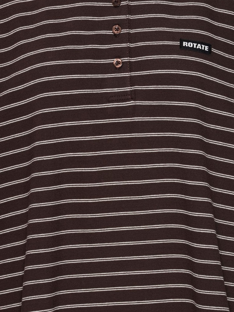 Rotate Brown Pique Longsleeve Stripe Polo Shirt - Image 3 of 3