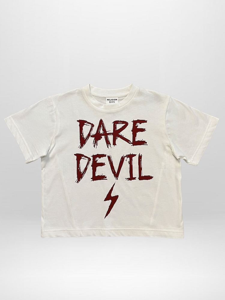 Religion White Dare Devil Slogan T-Shirt With Lightning Bolt - Image 2 of 4