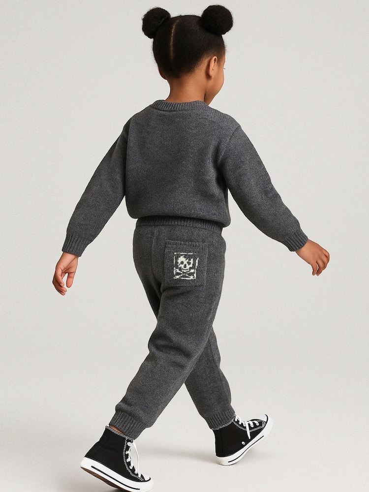 Religion Grey Skully Knitted Joggers With Small Skull & Crossbone Contrast Logo - Image 2 of 5