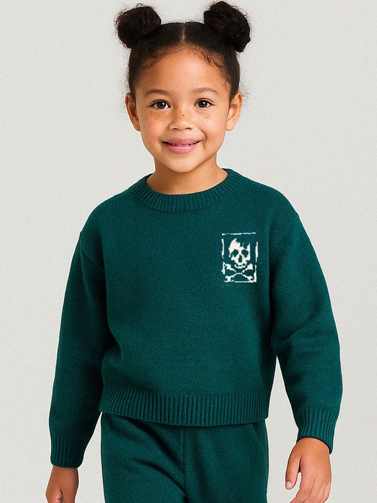 Religion Green Skully Knitted Joggers With Small Skull & Crossbone Contrast Logo - Image 5 of 5