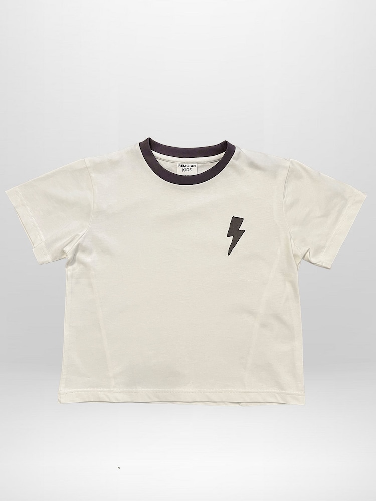 Religion White Lightning Bolt T-Shirt With Contrast Rib Neck Line And Logo On Chest - Image 2 of 4