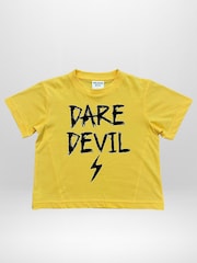 Religion Yellow Dare Devil Slogan T-Shirt With Lightning Bolt - Image 2 of 4