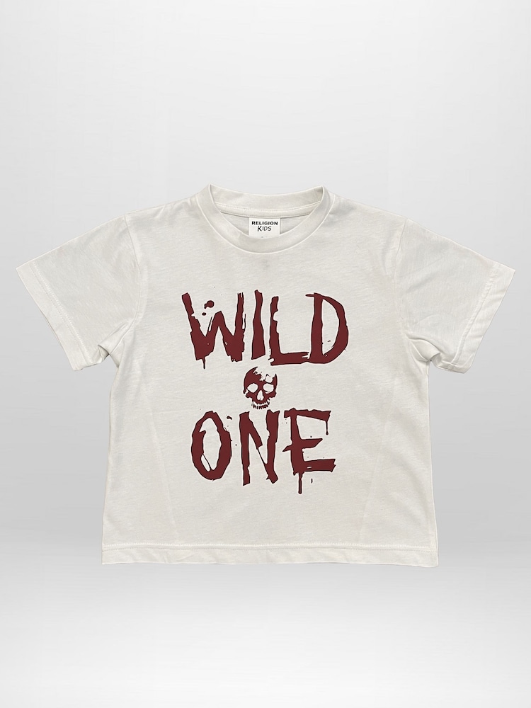 Religion White Wild One T-Shirt With Bold Contrast Slogan And Skull - Image 2 of 4