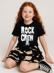 Religion Black Rock Crew T-Shirt With Bold Slogan And Skull And Cross Bone - Image 1 of 4