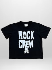 Religion Black Rock Crew T-Shirt With Bold Slogan And Skull And Cross Bone - Image 2 of 4