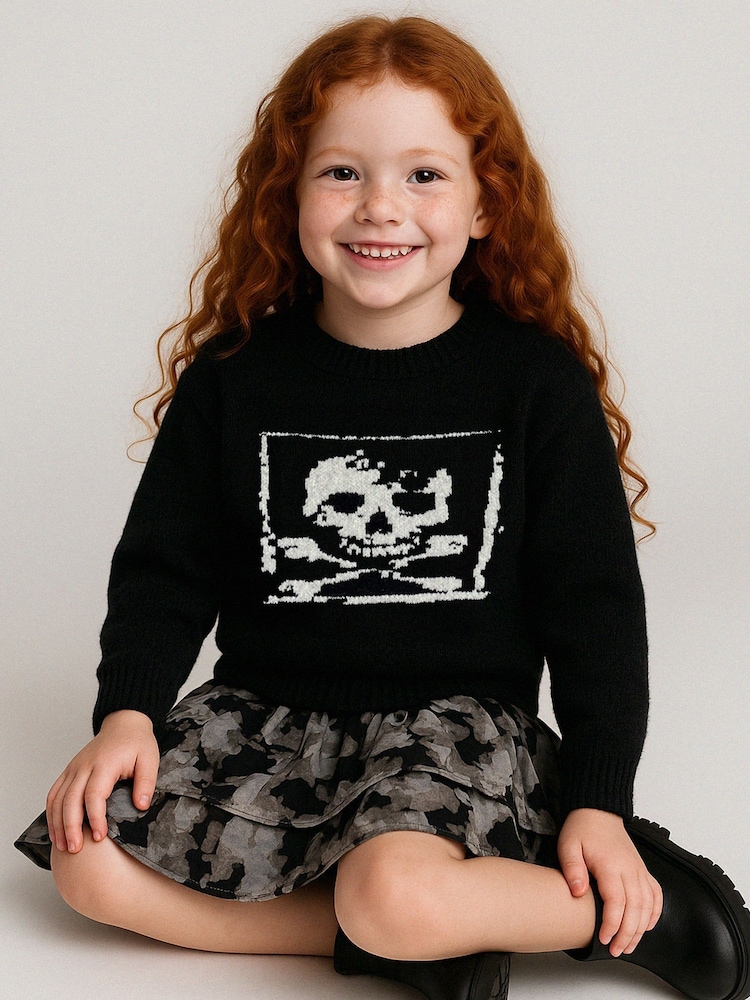 Religion Black Skully Jumper With White Intarsia Skull And Crossbone - Image 1 of 4 Religion Black Skully Jumper With White Intarsia Skull And Crossbone - Image 1 of 4