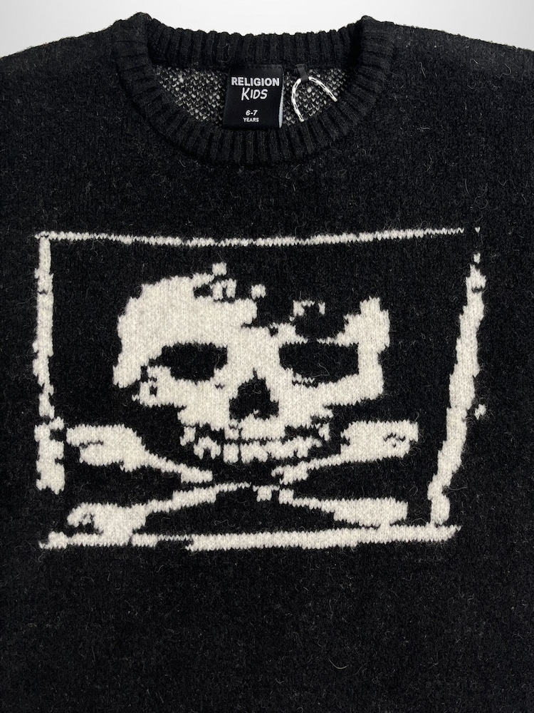 Religion Black Skully Jumper With White Intarsia Skull And Crossbone - Image 2 of 4 Religion Black Skully Jumper With White Intarsia Skull And Crossbone - Image 2 of 4
