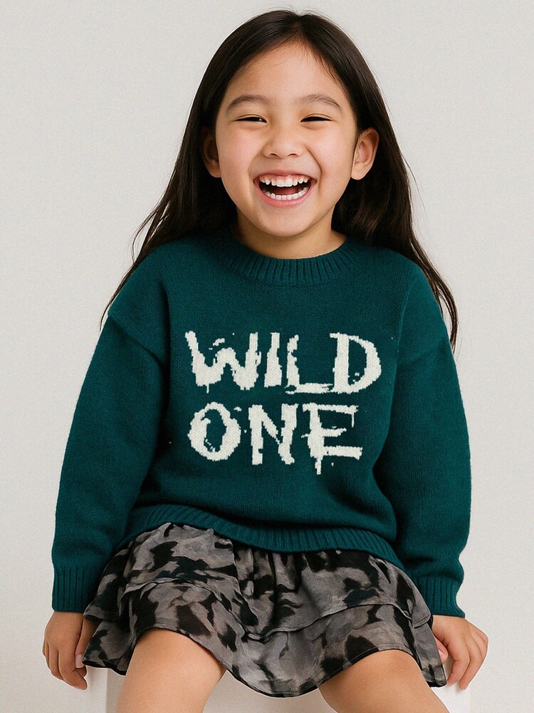 Religion Green Wild One Crew Neck Slogan Jumper With Contrast Writing - Image 1 of 4