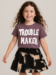 Religion Purple Trouble Maker T-Shirt With Fun Contrast Slogan - Image 1 of 4