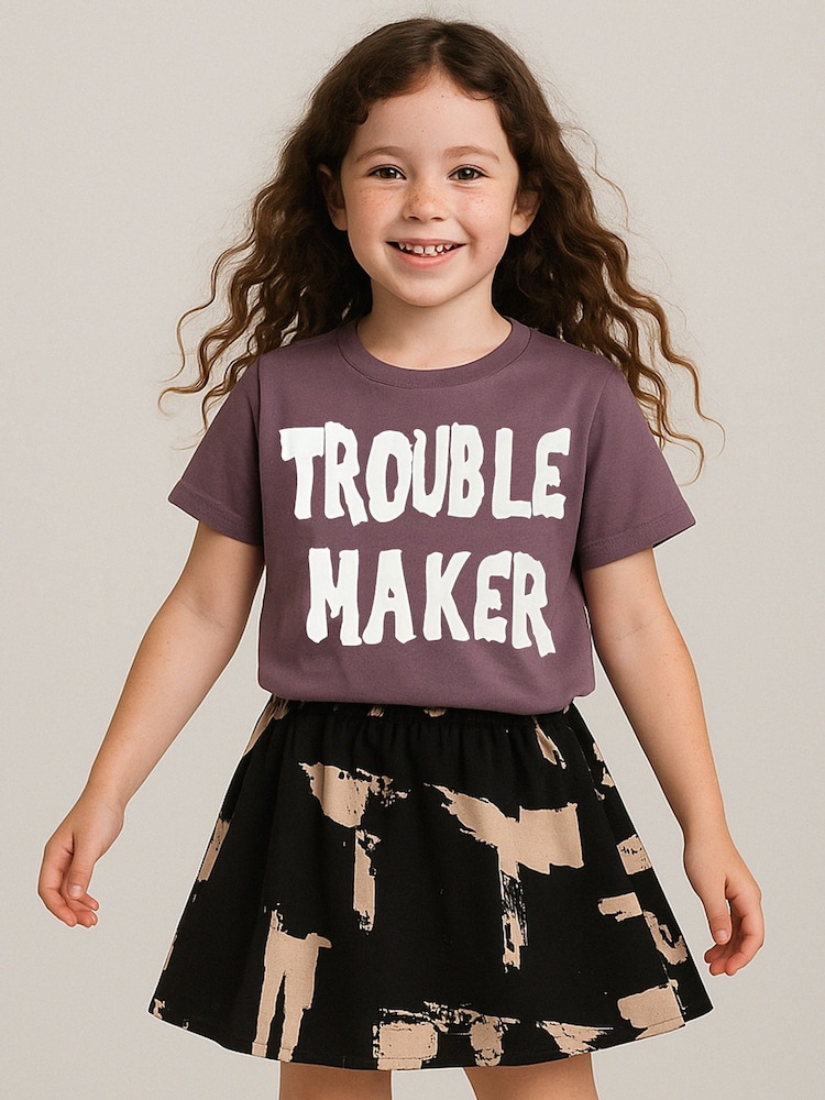 Religion Purple Trouble Maker T-Shirt With Fun Contrast Slogan - Image 1 of 4