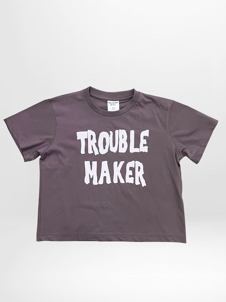 Religion Purple Trouble Maker T-Shirt With Fun Contrast Slogan - Image 2 of 4