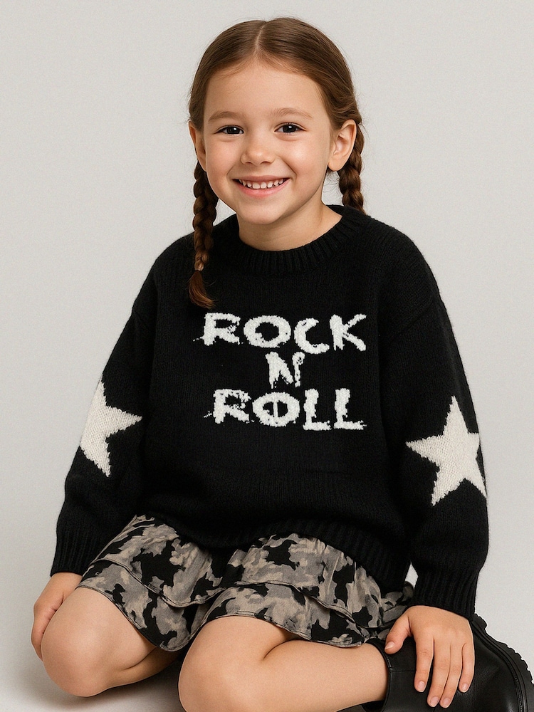 Religion Black Rock N Roll Slogan Jumper With Stars - Image 1 of 4 Religion Black Rock N Roll Slogan Jumper With Stars - Image 1 of 4