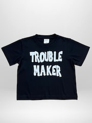 Religion Black Trouble Maker T-Shirt With Fun Contrast Slogan - Image 2 of 4