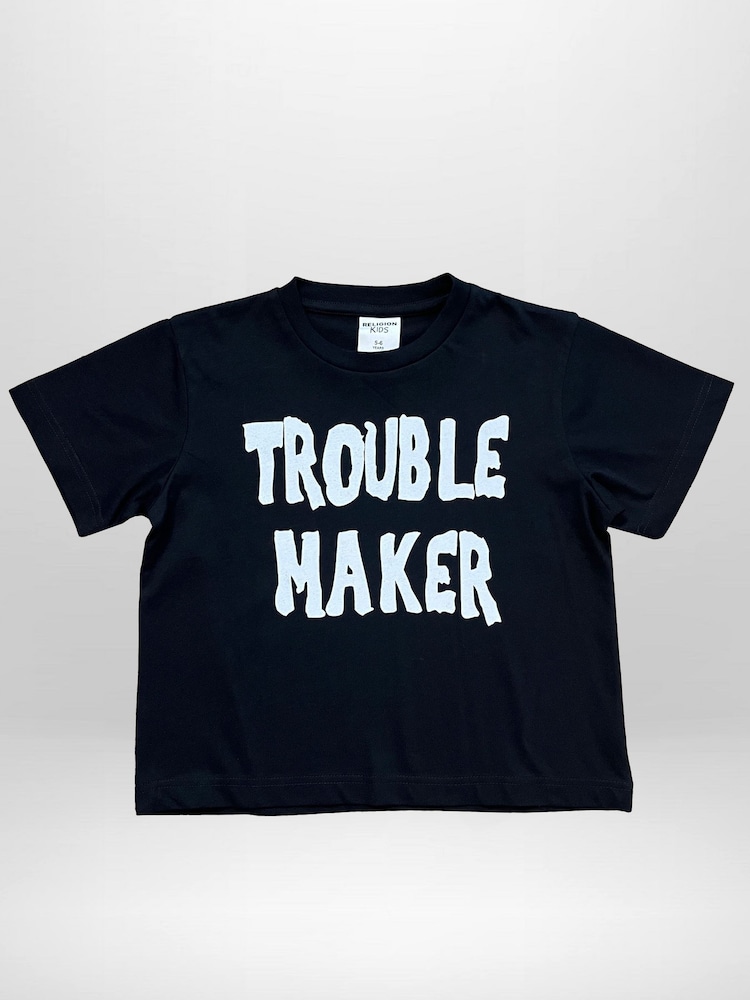 Religion Black Trouble Maker T-Shirt With Fun Contrast Slogan - Image 2 of 4