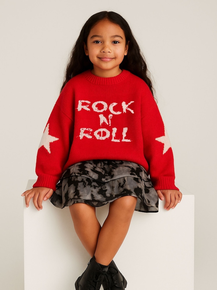 Religion Red Rock N Roll Slogan Jumper With Stars - Image 1 of 5