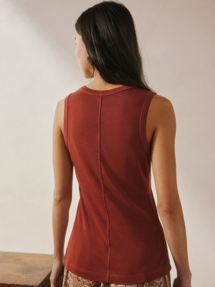 Rust/Cream Premium Tencel Scoop Vest 2 Pack - Image 4 of 4