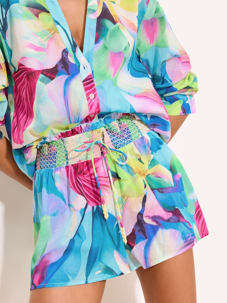Lipsy Blue Summer Print Swirl Print Beach Shorts - Image 1 of 4