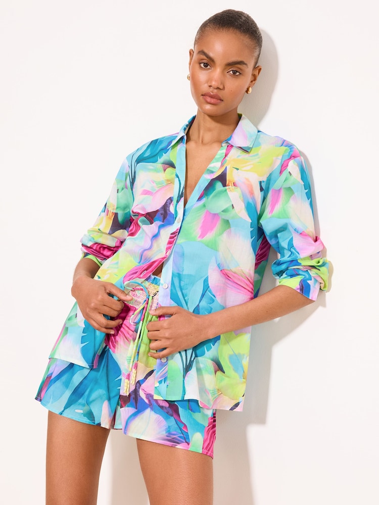 Lipsy Blue Summer Print Swirl Print Beach Shirt - Image 1 of 5