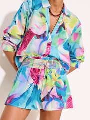 Lipsy Blue Summer Print Swirl Print Beach Shirt - Image 3 of 5