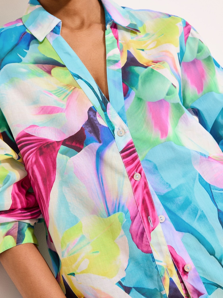 Lipsy Blue Summer Print Swirl Print Beach Shirt - Image 5 of 5