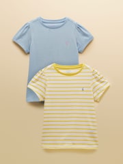 Joules Girls' Let's Go Blue & Yellow Short Sleeve T-Shirts 2 Pack - Image 1 of 7