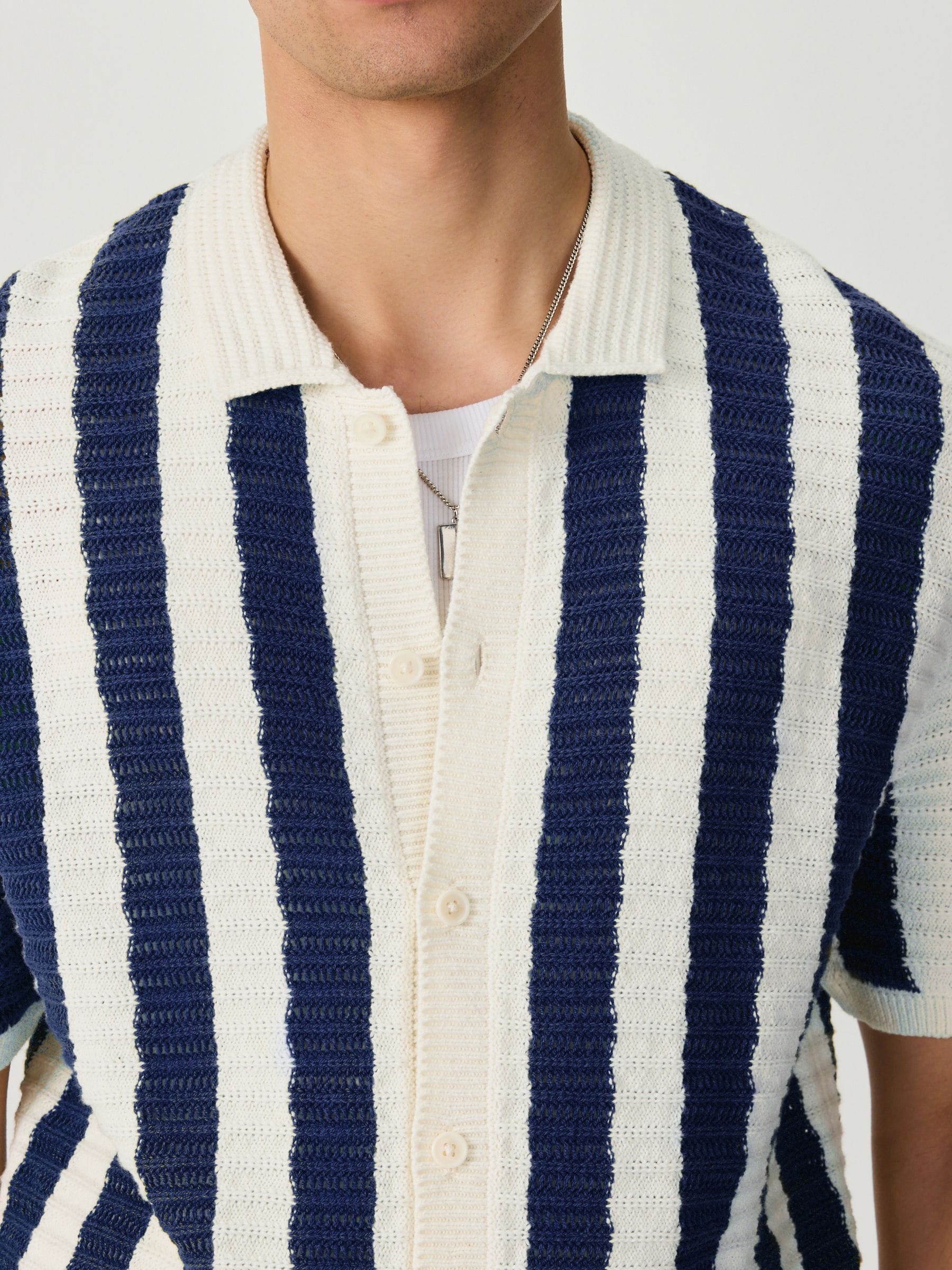 Buy White/Navy Blue Striped Crochet Knitted Shirt from Next USA