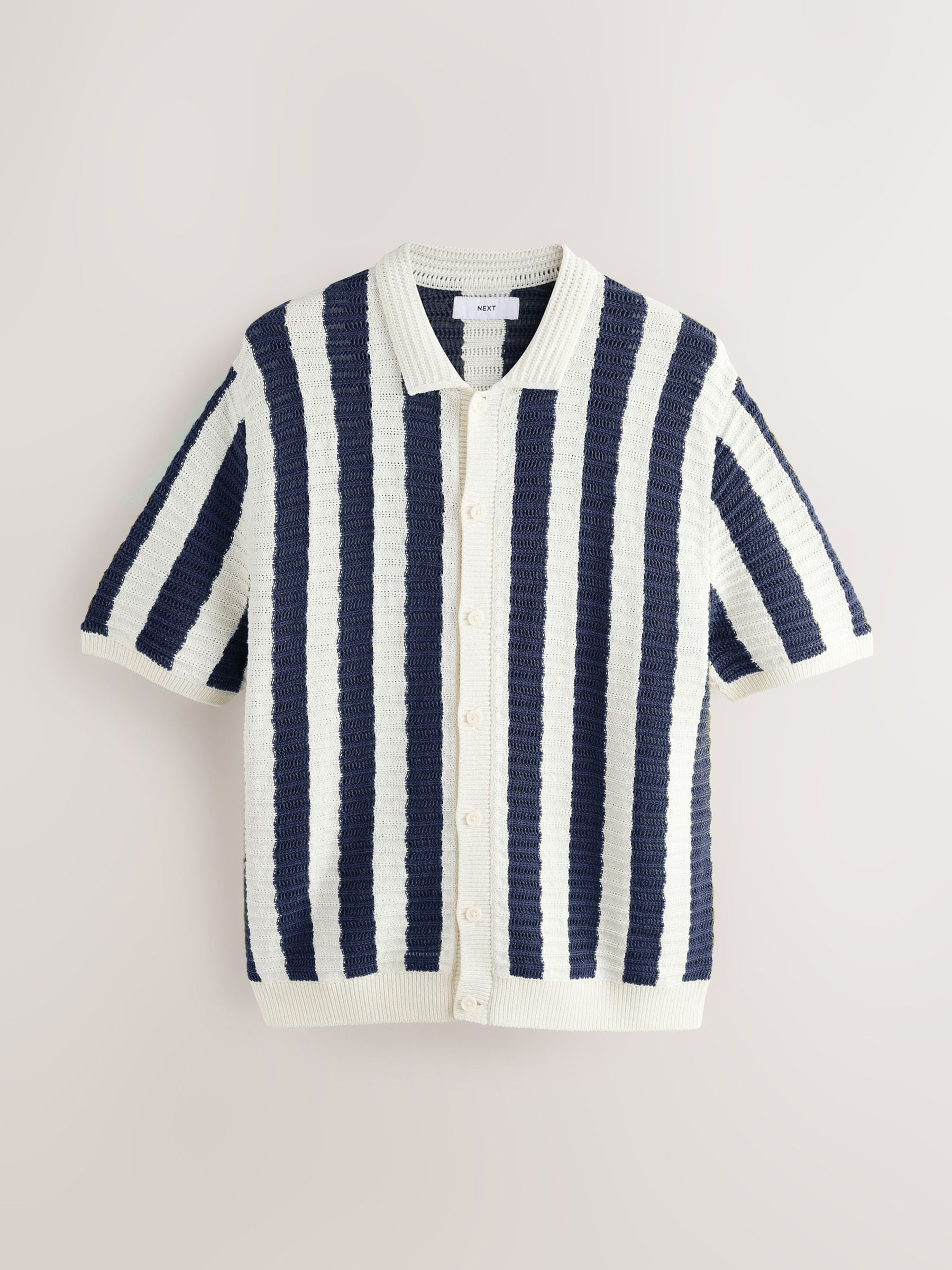 Buy White/Navy Blue Striped Crochet Knitted Shirt from Next USA